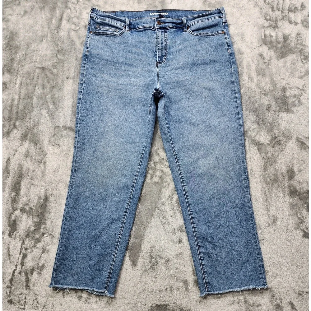 Lands End Jeans Womens 22W‎ Blue Recover High Rise Straight Ankle Crop Raw Hem